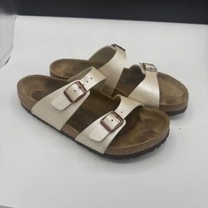 Birkenstock Sydney Pearl White Metallic Footbed Sandals